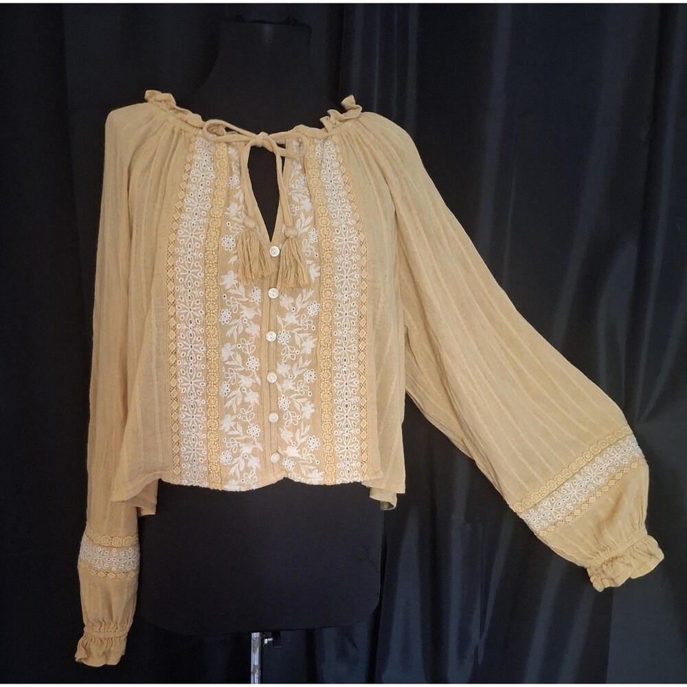 Vtg Y2K AE Boho Peasant Top Forest Gypsy Festival Puff Sleeve L